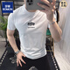 ROMON European station 2025 new embroidered cotton short-sleeved T-shirt men's summer letter-printed slim-fitting top Brown DF9905 L Recommended 110-130 Jin Jin equals 0.5 kg
