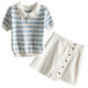 Longwenstin (L.WEST) Summer 2025 New Korean Striped Short Sleeve Top Slim and Versatile Denim Short Skirt Suit Skirt Two-piece Summer White Skirt 7170B S
