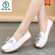 Woodpecker 2025, летние туфли на плоской подошве, мягкая подошва, туфли-бобы с мелким вырезом, повседневные туфли для мам среднего возраста, универсальные женские туфли с круглым носком, 6630, белый 35