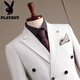 Playboy 2025 Winter New White Suit Suit Men's Business Formal Fit Stripe Suit Wedding Engagement Dress Morning Mist Gray Three-piece Suit 4XL 58