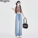 MMOPTOP Tennisjeans für Frauen im Sommer Dünner Eisseide hohe Taille schlampige Hose mit breitem Bein Mnvzk01 hellblau 2xl