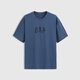 GAP Herren- und Frauen reines Baumwoll-Logo Kurzärärmelte T-Shirt Basic Lose Top Grau-Blau-Druck L (175/96a) Asiatische Größe