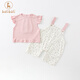 G.duck Girls Suit Summer Clothes 2025 New Baby Girl Western Style T-shirt Bib Shorts Summer Baby Clothes Two-piece Set Pink 73cm