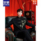 ROMON New Chinese style national style engagement clothes men's suit suit groomsmen tunic embroidered shoulder pad suit jacket two-piece set gold bamboo embroidered suit + black trousers L (115130Jin Jin equals 0.5kg)