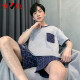 雅鹿睡衣男夏季短袖短裤棉质青少年初中学生套装男款家居服胖子4XL HDE9928 L