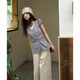 Mystery Spitzenspitze kurzärmeligte Hemd für Frauen 2025 Sommer Neue Fliege Biege Puff-Hemd Taille Top Trendy Blue Grid m