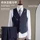 ROMON suit + vest + trousers striped double-breasted suit men's business slim formal suit navy XL