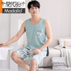 Pajama modal de los pantalones de verano para hombres pantalones cortos modales de verano para hombres del verano Los hombres de hombres sin mangas delgadas pueden usar traje M1048 verde claro L [sugerido 120-140Jin [Jin equivale a 0.5 kg]]