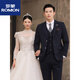 ROMON Groom Wedding Suit Men's Suit Men's Three-piece Slim Business Casual Formal Groomsman Dress New Product Black Three-piece Top + Pants + Vest + Shirt XL 52120-135Jin Jin equals 0.5 kg Wear