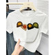 
American fashion brand front shoulder short-sleeved T-shirt for women's pure cotton 2025 new summer loose slim design half-sleeved top white gray L (105-115Jin[Jin equals 0.5 kg])