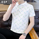 Jeep (Jeep) 2025 Sommer neues Polo-Hemd kurzärmelige Männer schlanker Revers halbärmelig T-Shirt Herren T-Shirt Plaid Top Men F9226 Khaki M.