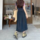 Retro age-reducing denim strap skirt for women spring and summer large size fat mm Korean style student cute embroidered suspender dress blue and gray [MY-8858] S