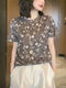 
DRYWORLD European products 2025 summer new short-sleeved T-shirt for women fashion loose casual and versatile temperament floral round neck top big red [Trendy and elegant 1049 brown] M