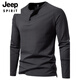 JEEP SPIRIT brand autumn men's pure cotton Henry collar long-sleeved T-shirt youth European and American simple stretch solid color versatile bottoming shirt Navy XL (125Jin Jin is equal to 0.5kg -140Jin Jin is equal to 0.5kg)