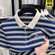 Playboy (PLAYBOY) 2025 new summer ice silk men's short-sleeved T-shirt lapel middle-aged men's casual half-sleeved top striped POLO shirt AEPPEM/1342 gray M 165