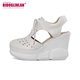 Grinland Brand Keilsandalen für Mädchen Leder 10 cm dicker Sohle erhöhter Zehen Hohlhoch -Hochheel -Sandalen Sommer Weiß 35