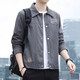 With pure YISHION2025 new men's lapel jacket retro jacket thin shirt suede spring and autumn gown youth clothes [Autumn and winter style] K12806 black [quality plus M
