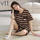 
VTT pure cotton pajamas for women in summer pure cotton shorts shorts summer new young ladies home clothing set V short sleeve suit: YZT9855 M