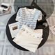Longwenstin (L.WEST) Summer 2025 New Korean Striped Short Sleeve Top Slim and Versatile Denim Short Skirt Suit Skirt Two-piece Summer White Skirt 7170B S