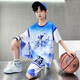 Boys summer uniforms set fashionable children's summer basketball uniforms medium and large children sports short-sleeved quick-drying clothes Chinese style DMG-9922-23 uniforms-blue 120 Recommended height 110cm
