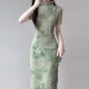 Cheongsam para mujeres con examen europeo M-verde 2025 Summer estilo joven temperamento de alta gama Daily Cheongsam Falda 9713 Verde XL