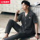 Hengyuanxiang Pure Cotton Herren-Sommerpyjama Kurzärärmelanzug Dünne Hosen Männer mittleren Alters und Herbstkleidung im mittleren Alter und Herbst sowie Fett und Vergrößerung von 691 l (empfohlen 110-130 Jin [Jin gleich 0,5 kg]))