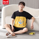 
Catman (MiiOW) men's pajamas summer pure cotton thin round neck short sleeves youth loose casual simple striped shorts home clothing FA#6627 L Recommended 100-125 Jin [Jin equals 0.5 kg]
