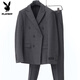 Playboy (PLAYBOY) striped suit suit men's business formal two-piece suit British trend Korean version slim small suit professional dress navy blue double-breasted suit + trousers S /46