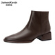 James Kevin Brand Französisch Dicke Ferse Chelsea-Stiefel 2024 Herbst und Winter Neue Frauenstiefel mit mittlerer Übersicht und Samt- und Design-Sensing-Nacktstiefel für Frauen Brown Single Layer 34 220mm