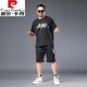 皮尔卡丹（pierre cardin）肥佬冰丝短袖t恤男加肥加大空调衫夏季宽松运动薄款凉感大码男装 黑色829套装 5XL 220-240斤