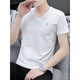Lilang hochwertiger Sommer Pure Cotton V-Neck Jungen kurzärmelig T-Shirt Herrenmodik Mody Brand Solid Color Ice Seide halbärmelige neue Top-Basis Weiß Q693 Kurzärärmig M Empfohlen 90-100jin [Jin gleich 0,5 kg]