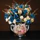 Bouquet de flores simulada en Rong Hongfa Mesa de comedor adornos de la sala del dormitorio Decoración del hogar Plantas de flores falsas Rose rojo + jarrón europeo de doble oreja