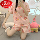 Langsha cotton pajamas for women short-sleeved cartoon round neck loose large size shorts student home clothes summer thin suit skin color 1047 puppy M