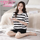 Modal new pajamas women's 2025 summer 100% pure cotton shorts shorts for summer stripes thin style for outdoor wear LS-YZT9848 gray and black stripes shorts suit L Recommended 95-115Jin [Jin equals 0.5 kg]