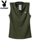 Playboy Henry Collar Pure Cotton Thin Summer V-Neck Vest Men's Broad Shoulders Plus Fat Extra Large Loose Shoulder Sweatshirt Fat Man Sleeveless T-Shirt Navy V 4XL Recommended 205-225Jin Jin is equal to 0.5 kg