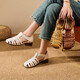
Locking Pure Cowhide Summer New Roman Sandals for Women's Retro Literary Style Baotou Thick Heel Genuine Leather Mary Zhen Outing Sandals 1278 Beige 35