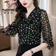 Woodpecker Wave Dot Long Sleeve Chiffon Shirt for Women in Spring and Summer New Bow Temperament Top Fashionable Middle-aged and Elderly Mother's Shirt Apricot 9923 Model M _90-100Jin [Jin equals 0.5 kg]