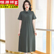 Hengyuanxiang Polo neck dress pure cotton women's summer lapel long over-knee loose sports and casual large-size short-sleeved T-shirt skirt green 9859 model 5XL 160-170Jin [Jin equals 0.5 kg]