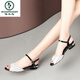 Woodpecker brand fishmouth shoes flat heel 2025 summer new style empty one-liner sandals women's shoes European and American women's shoes black 41