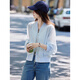
Awakening Paradise Summer Fashion Korean Version Simple and Versatile Thin Baseball Clothes Cardigan Long Sleeve Top Casual Sun Visor Women Blue S