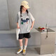 
Girls Summer Set 2025 New Junior High School Girls Summer Fashion Short Sleeve Shorts Girls Children's Summer Top Gray Set 160
