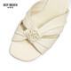 Deep Atem Tief Atem Frauenschuhe Schaffell weiche faltige dicke Absätze Jingshe bequeme High Heel Sandalen Ax14116 Weiß 35
