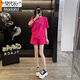 莫代尔运动睡衣套装女时尚简约韩版家居服夏季新款火龙果色短裤可外穿 火龙果色套装【上衣+裤子】 L 建议101-120斤