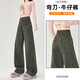 卡其色纯棉工装弯刀牛仔裤女2025夏季新款高腰宽松垂感加长阔腿裤 卡其色长裤 XL 码 建议120-130斤