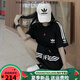 阿迪达斯（adidas）三叶草休闲刺绣运动套装短袖短裤套装T恤男女夏季圆领宽松两件套 【两件套】白色 9889短套 4XL 160-180斤