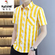 Woodpecker (TUCANO) plaid shirt men's short-sleeved summer casual handsome Korean style slim-fitting trend men's shirt versatile half-sleeved shirt 838 yellow 3XL 147-160Jin [Jin equals 0.5 kg]