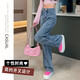 Retro Loose Wide-Bein-Jeans für Frauen 2025 Frühlings- und Sommer-Taschenschattenfarbe High-End-Casual Haos Nr. 9903 Nostalgic Blue Regular M (Empfohlen 95-110jin [Jin ist gleich 0,5 kg])