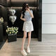 Longwenstin (L.WEST) Summer 2025 New Korean Striped Short Sleeve Top Slim and Versatile Denim Short Skirt Suit Skirt Two-piece Summer White Skirt 7170B S