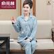 俞兆林夹层棉睡衣女中年妈妈纯棉长袖中老年家居服春秋冬季加厚保暖套装 LH3887 M 建议体重80-100斤
