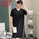 Langsha Summer de camisón para hombres NUEVO PAJAMAS MODAL MODAL MANGO A LA MANGA CORTA SALA VOLUNCIÓN Se puede usar afuera con ropa para el hogar de gran tamaño SMH [844 Flower Grey] 3xl